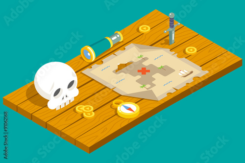 Isometric Pirate Treasure Adventure Game RPG Map Action Knife