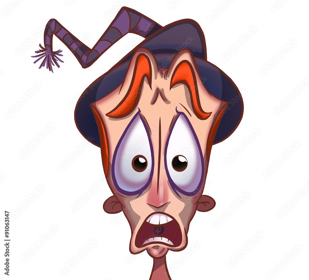 Obraz premium Scared panic face of a young boy. Halloween. Digital background raster illustration. 