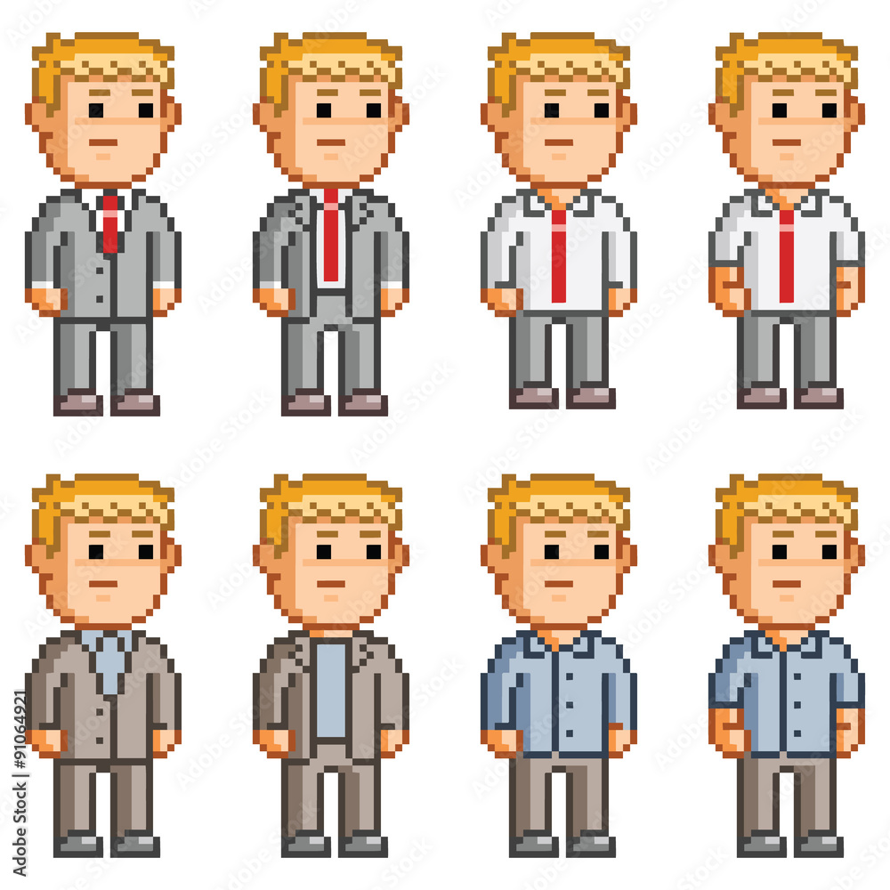 Pixel art set office workers