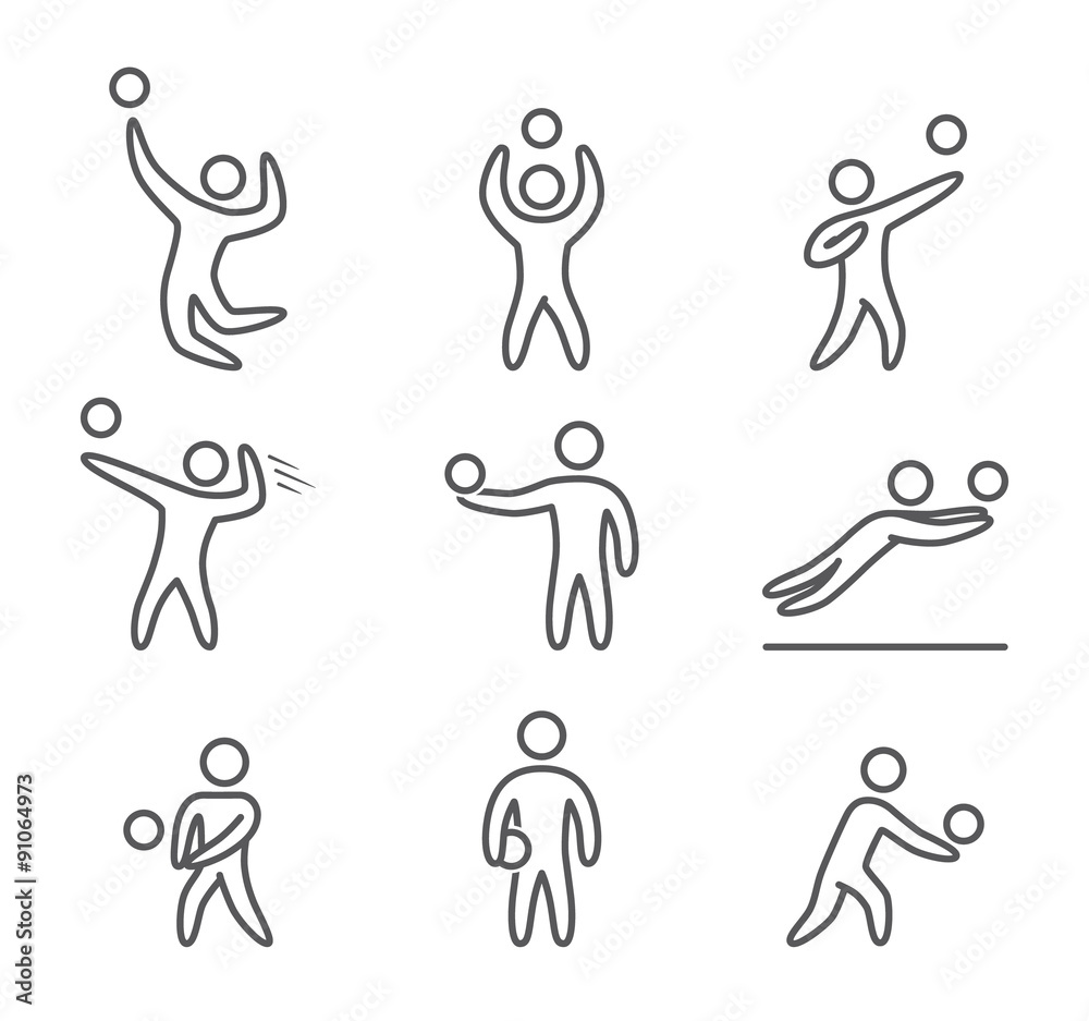 Outline volleyball icons set Outline volleyball icons set