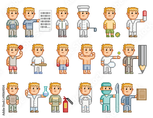 Pixel set of people different professions