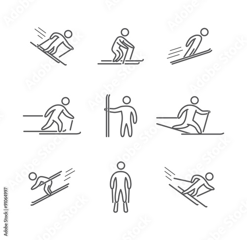 Outline skiing icons set