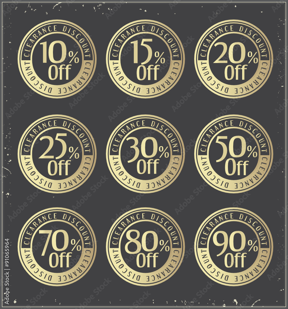 Set of golden  retro vector  discount badges.