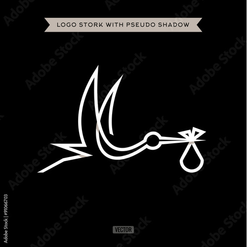 Stork flying the beak of his child, an illustration in one line