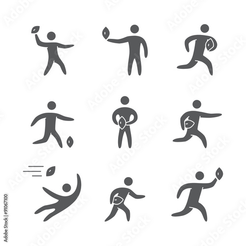Silhouettes of figures american football player icons set