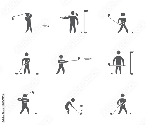Silhouettes of figures golfer icons set
