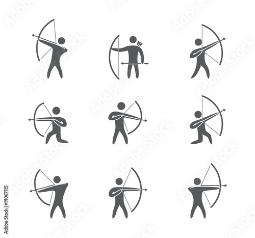 Silhouettes of figures archer icons vector set