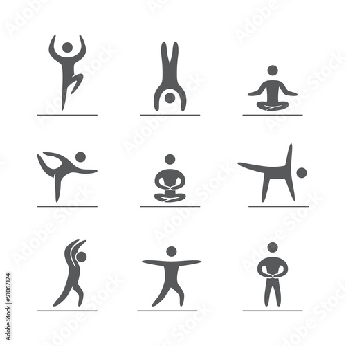 Silhouettes of figures yogis icons set