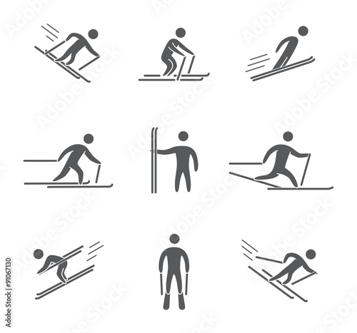 Silhouettes of figures skier icons set