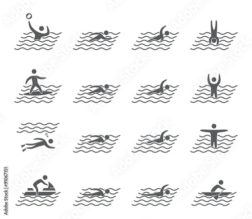 Silhouettes of figures swimmers icons set