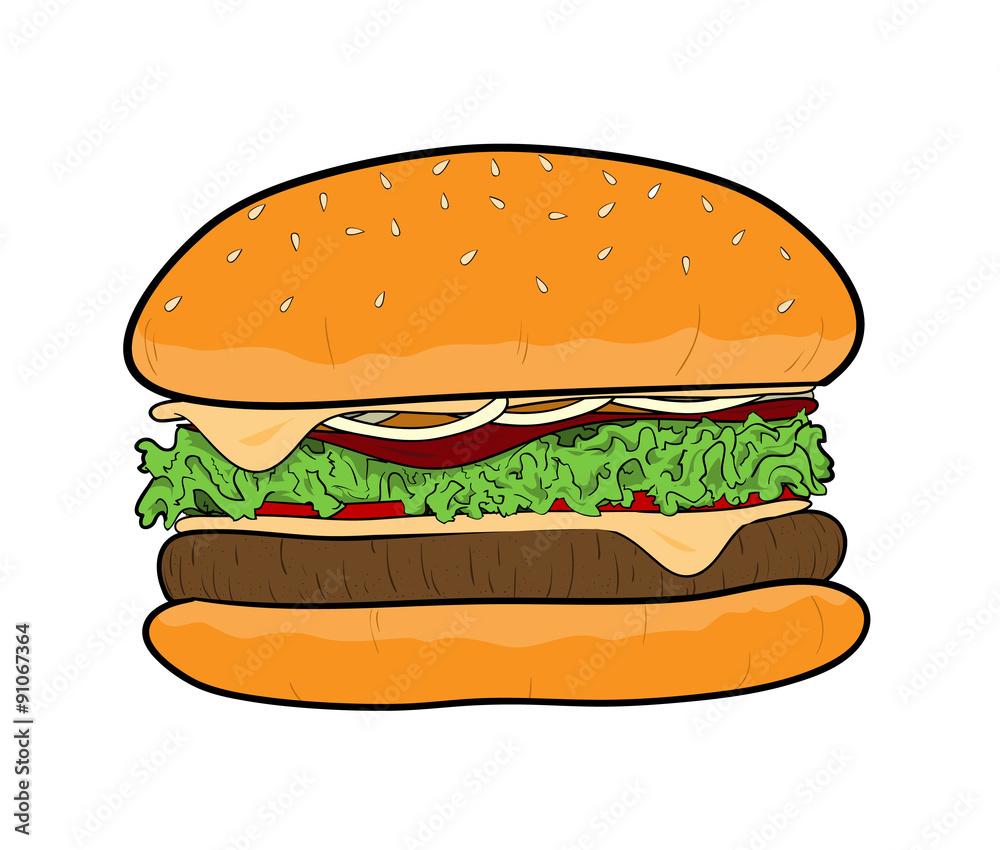 Burger, a hand drawn vector illustration of a hamburger. Burger, a hand drawn vector illustration of a hamburger.