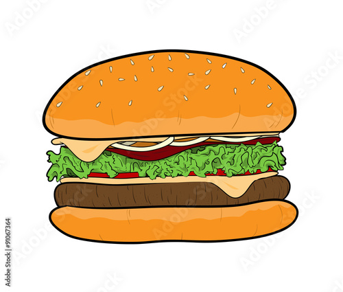 Burger, a hand drawn vector illustration of a hamburger.