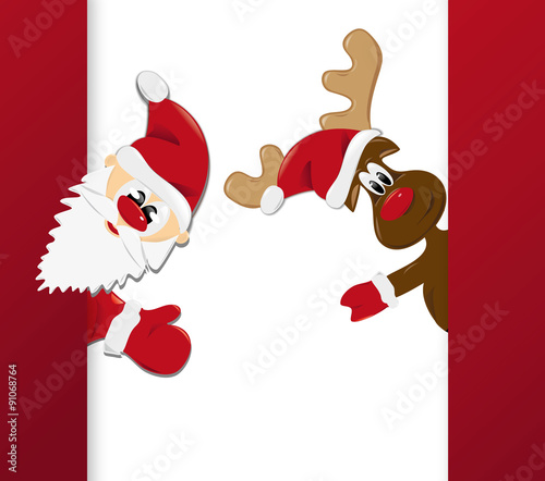 Weihnachtskarte Rudolf und Santa