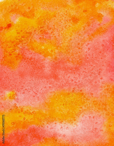 Watercolor red, yellow and orange background, texture of watercolor paper with salt