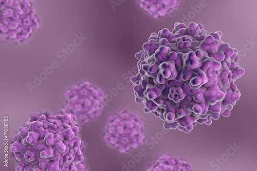 Background with viruses. Adeno-associated virus serotype 1. Virus is used as a vector for gene therapy. A model is built using data of viral macromolecular structure from Protein Data Bank (PDB 3NG9)