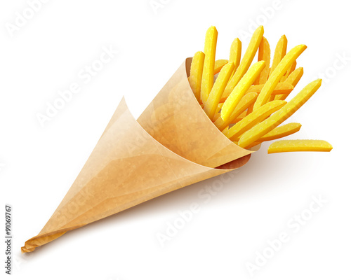 French fries potatoes in paper bag. Eps10 illustration.
