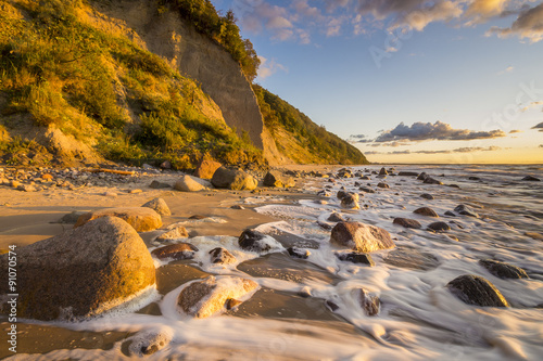 Beach and cliff in Wolin National Park in the light of the wonderful sunset