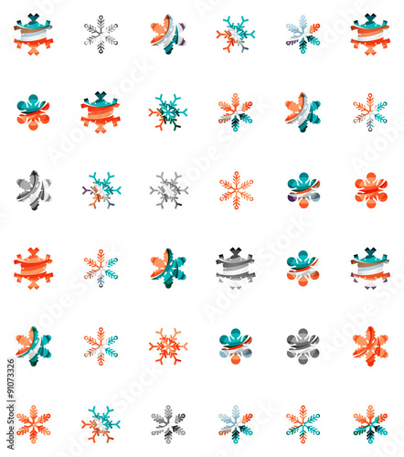 Set of abstract colorful snowflake logo icons, winter concepts