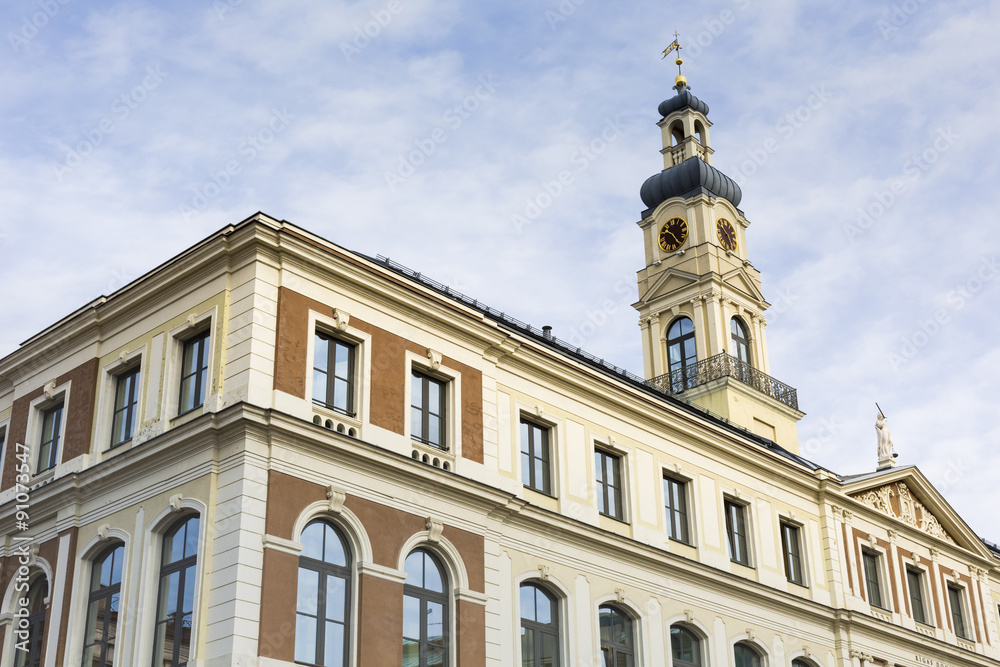 View of City hall and the main square in old city of Riga, Latvi