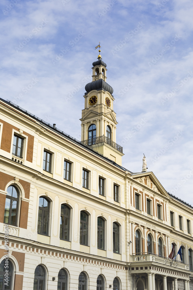 Obraz premium View of City hall and the main square in old city of Riga, Latvi