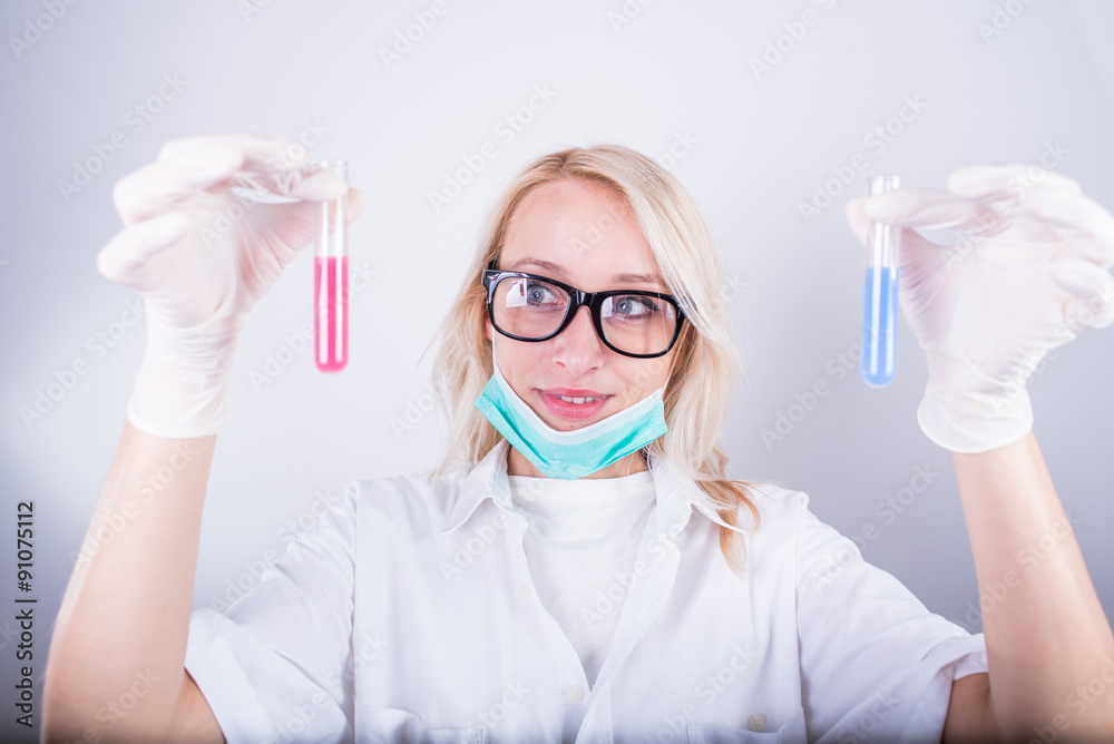 scientist with beakers scientist with beakers