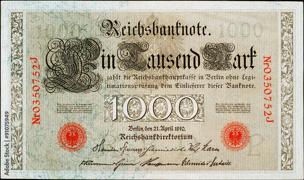 Historische Banknote, 21. April 1910, Tausend Mark, Deutschland