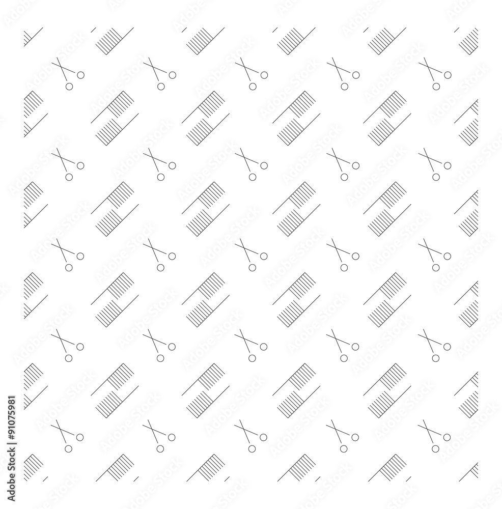 Scissors and comb. Seamless pattern with tools. Scissors and comb. Seamless pattern with tools.