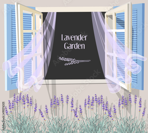 Window with blue shutters