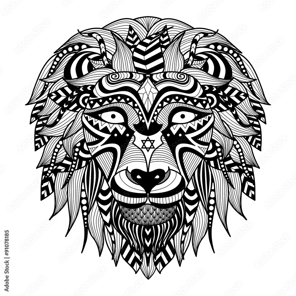 Ethnic patterned head of lion on white background/ african / indian / totem  / tattoo design. Use for print, posters, t-shirts,logo,coloring page Stock  Vector | Adobe Stock