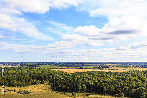 Russian countryside top view. Russian countryside fields and forests in the summer  top view