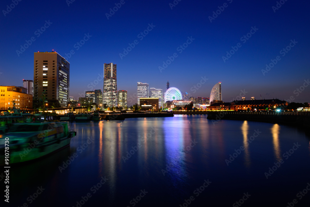 Fototapeta premium Skyscrapers at Minatomirai, Yokohama at night