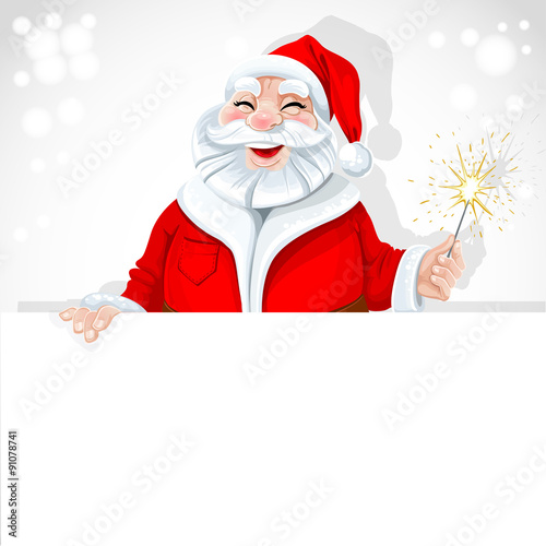 Cute Santa Claus holding large horizontal banner