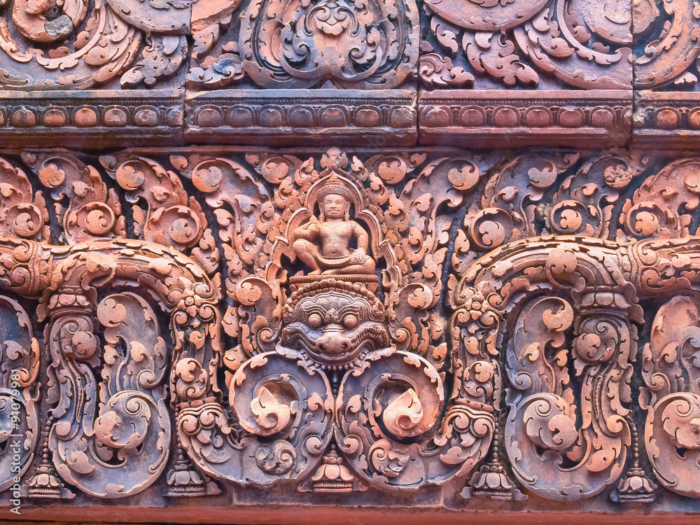 fine sandstone carving at bpraa-sàat banteay srei,Siem Reap,Cambodia