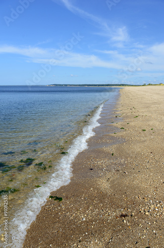 Sand beach on Long Island Sound  with blue skies and no people. New York