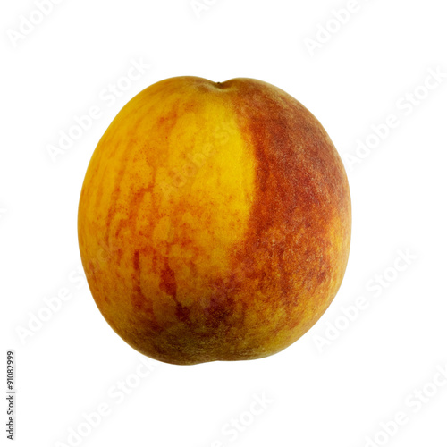 Peach isolated on white  background with clipping path. Closeup with no shadows. Macro. Eating vegetarian.  Side view.