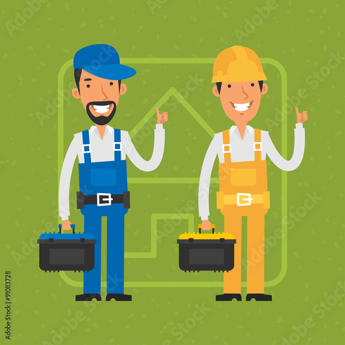 Builder and repairman show thumbs up