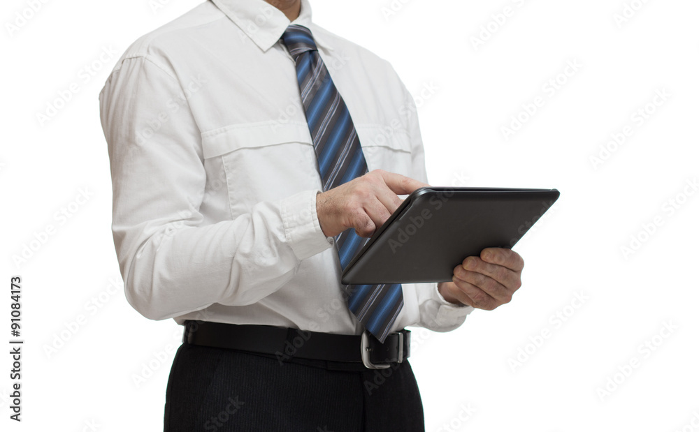 businessman in white shirt with a tablet businessman in white shirt with a tablet