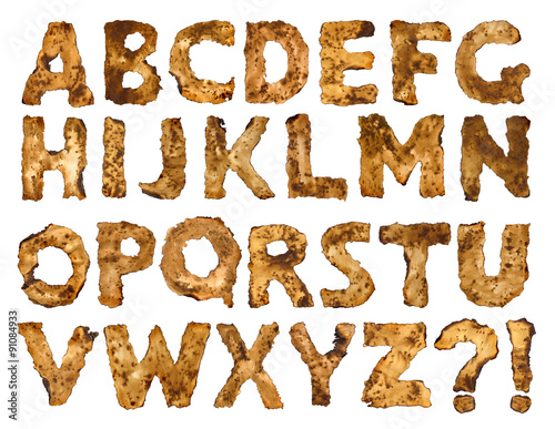 Burnt paper alphabet isolated on white background