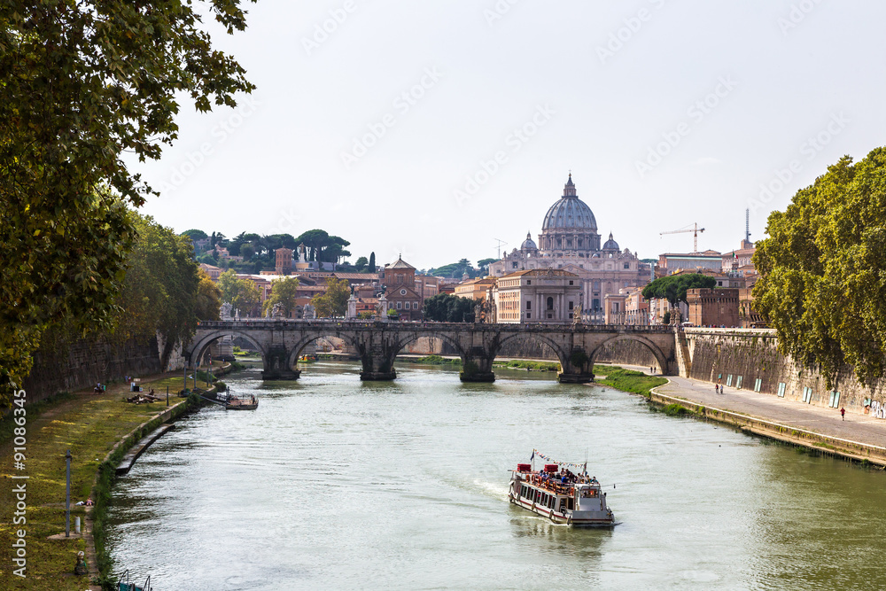 San Pietro basilica  and Sant angelo bridge  in Rome