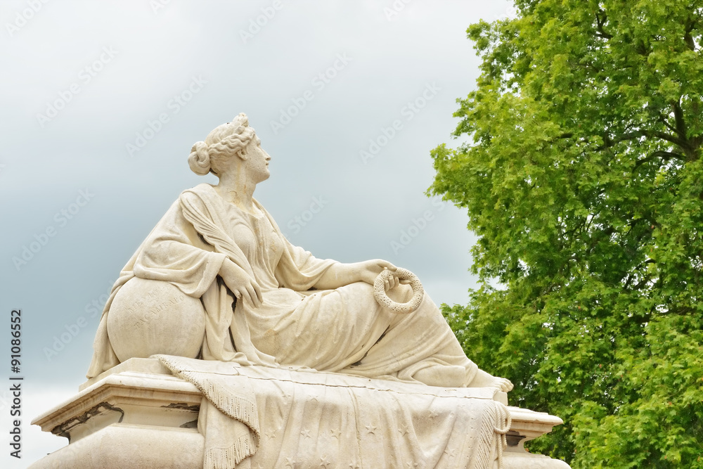 Statue of grieving woman on Tacambaro Square in Oudenaarde, Belgium created in memory of Belgian volunteers in Mexico in 1860-ties.