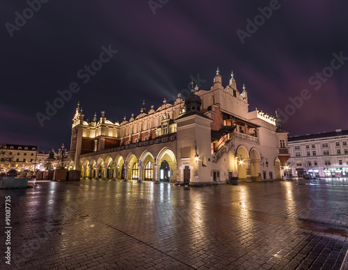 Cloth-hall (Sukiennice) in Krakow beautifully illuminated in the night