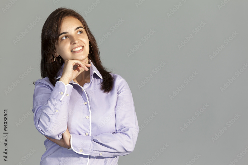 Cute businesswoman looking up, isolated on white background Cute businesswoman looking up, isolated on white background