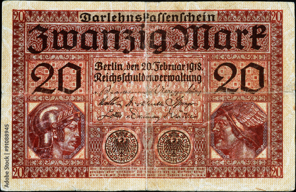 Historische Banknote, 20. Februar 1918, Zwanzig Mark, Deutschland