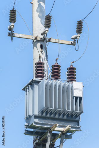 Electric transformer on electric pole
