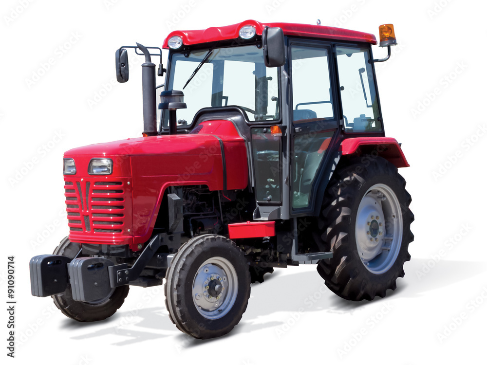 New red tractor isolated on white background New red tractor isolated on white background