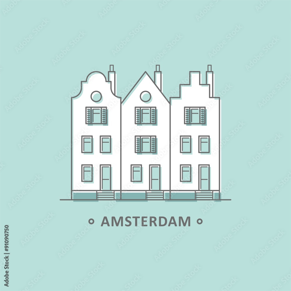 Amsterdam City. Vector illustration, line art style.