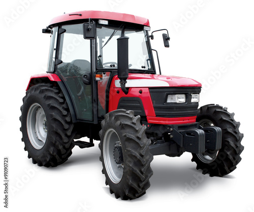 New red tractor isolated on white background