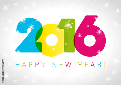 2016 new year card. Happy holidays card with snow flakes and figures 2016