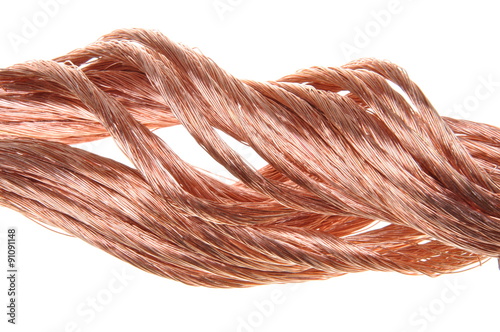 Red copper wire isolated on white background