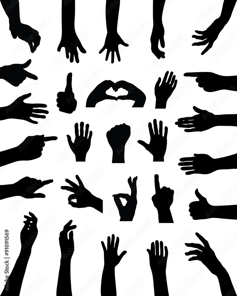 Big set of black silhouettes of hands, vector Big set of black silhouettes of hands, vector